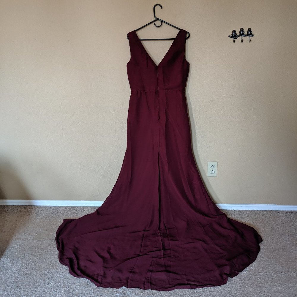 Burgundy Size 14 Sheath V-Neck Long Dress w/ Slit - Picture 3 of 7